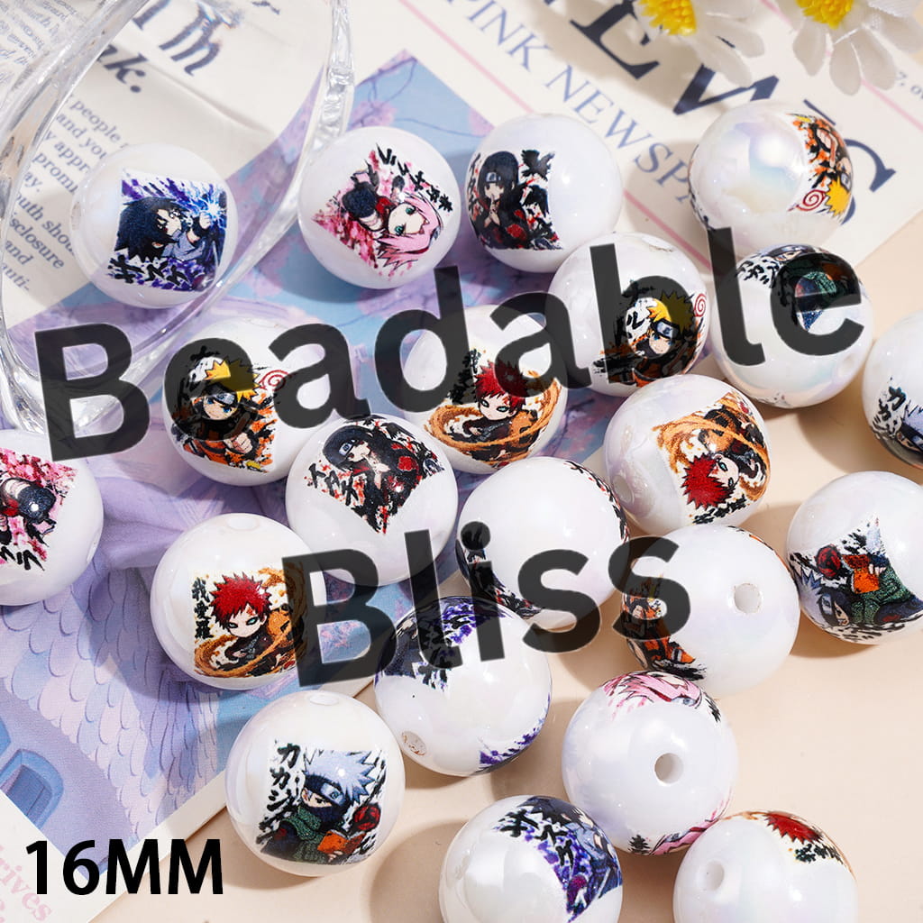 UV Coating Acrylic Beads for Bracelets w Japan Anime Fire Ninja Character Series, 16MM, Random Mix