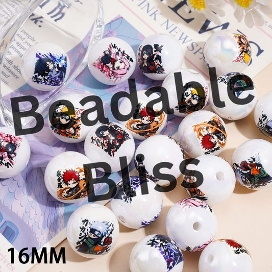 UV Coating Acrylic Beads for Bracelets w Japan Anime Fire Ninja Character Series, 16MM, Random Mix
