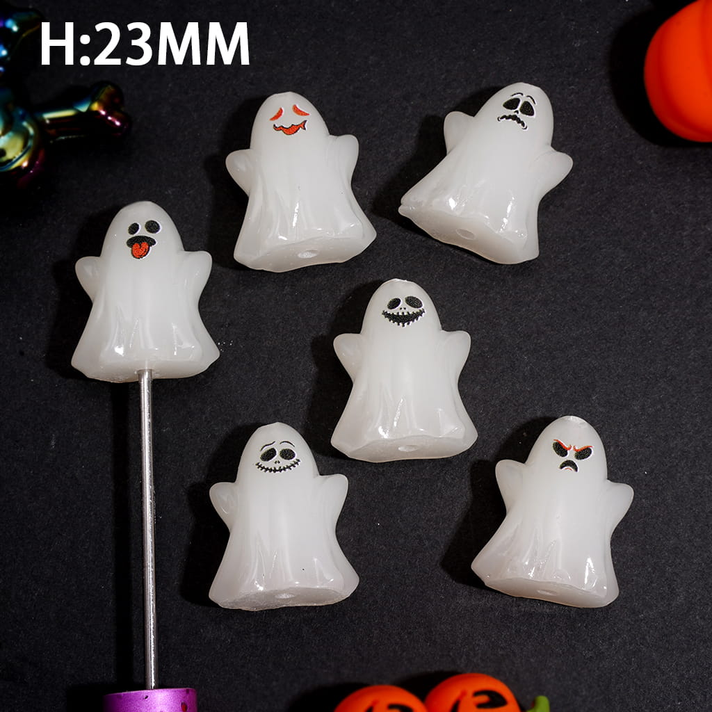 Acrylic Beads Pen Toppers Jewelry Accessories Tall Mini Halloween Ghost Character, Height 23MM