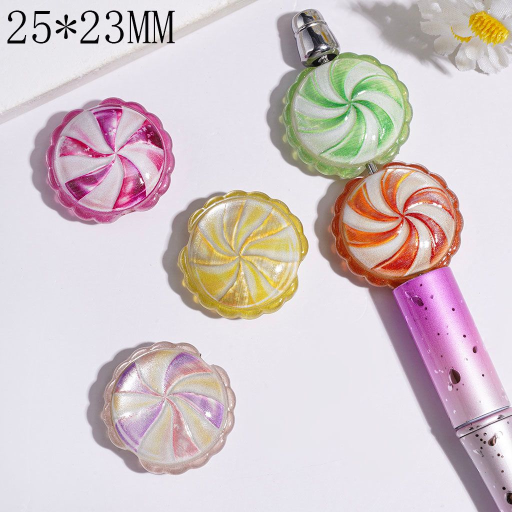 Acrylic Beads Colorful Candy Spiral Texture and Wavy Edge, 25*23MM, Multi-Color, Random Mix