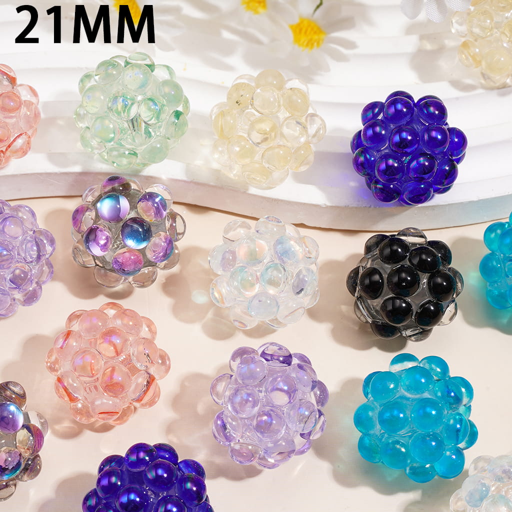Handmade Dazzling Half-faced Rhinestones Acrylic Beads 21MM Various Colors