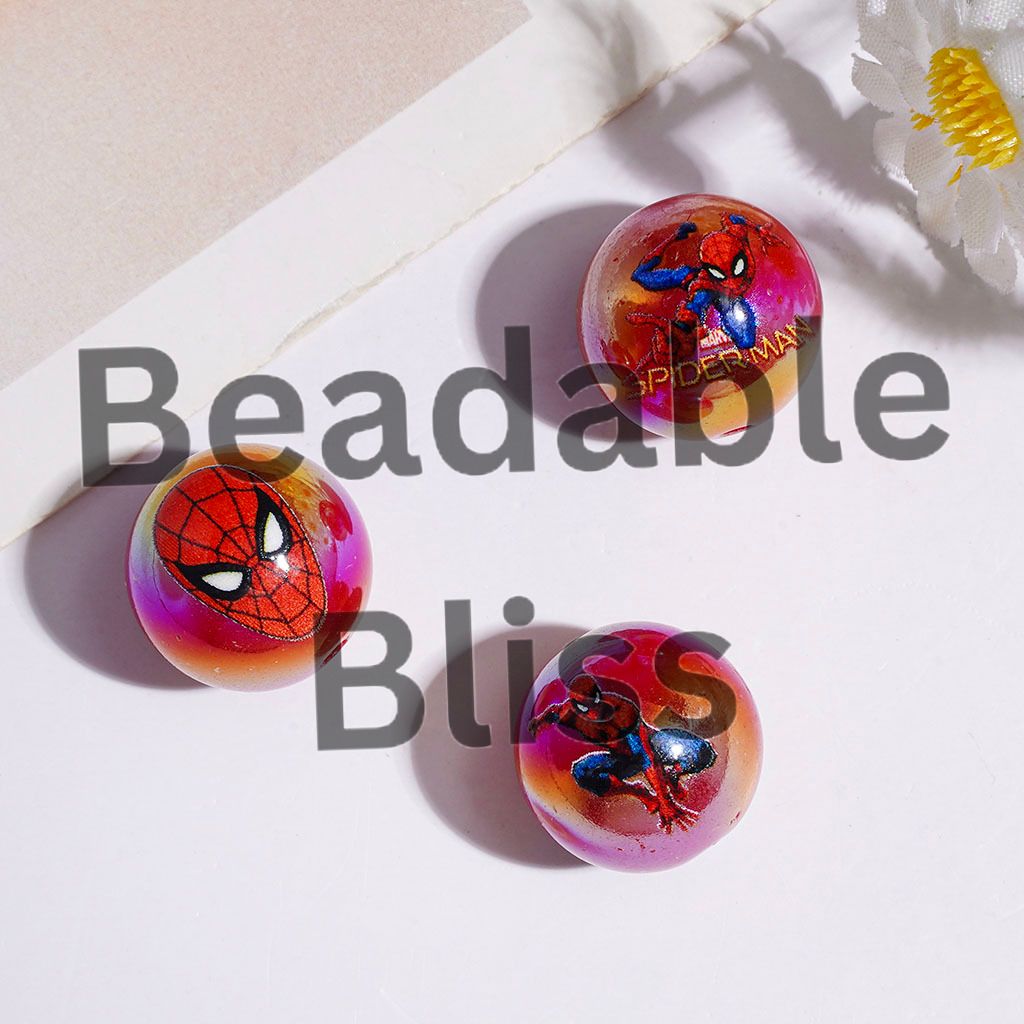 Spider Hero Character in Red Series UV-Coated Acrylic Beads for Bracelets, 16MM Random Mix