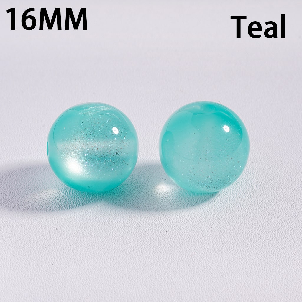 Acrylic Beads for Bracelets Color Changing Cat Eye Style Round, with Glitter, 16MM, Multi-Color