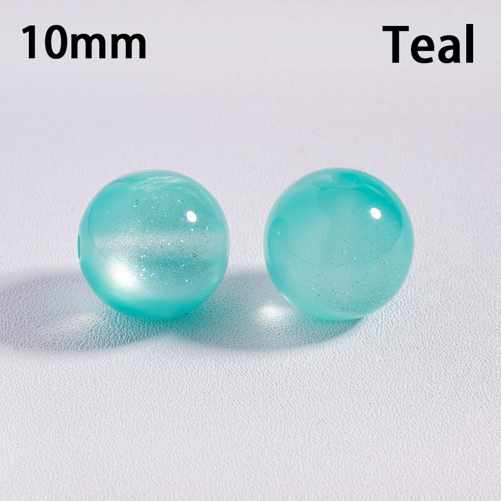 Acrylic Beads for Bracelets Color Changing Cat Eye Style Round with Glitter, 10MM