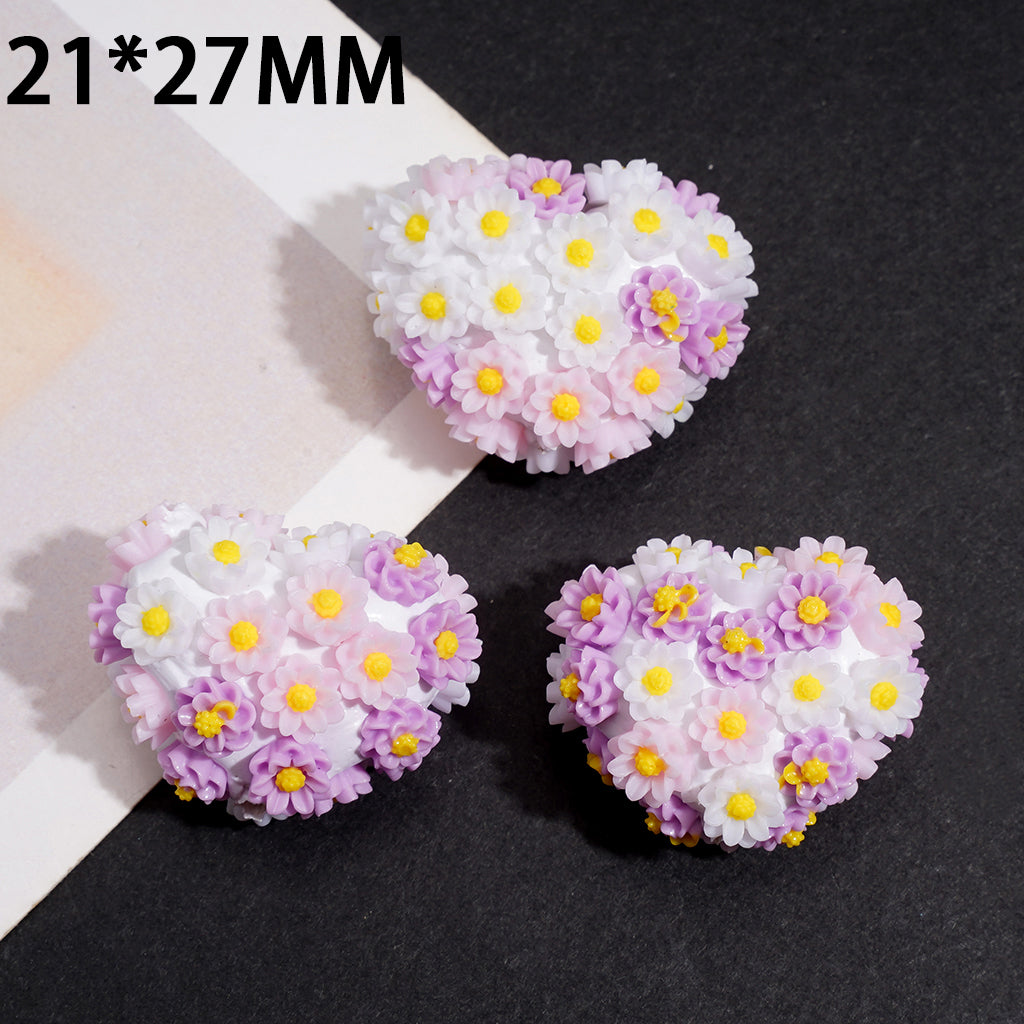 Clay Beads Heart Shape with Mini Flower Design, 21*27MM