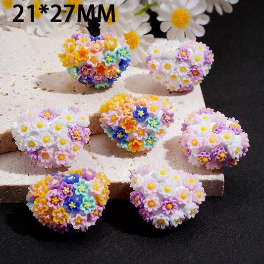 Clay Beads Heart Shape with Mini Flower Design, 21*27MM