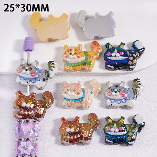Acrylic Beads Cute Kitten with Scarf and Bib in Various Style, 25*30MM, Random Mix