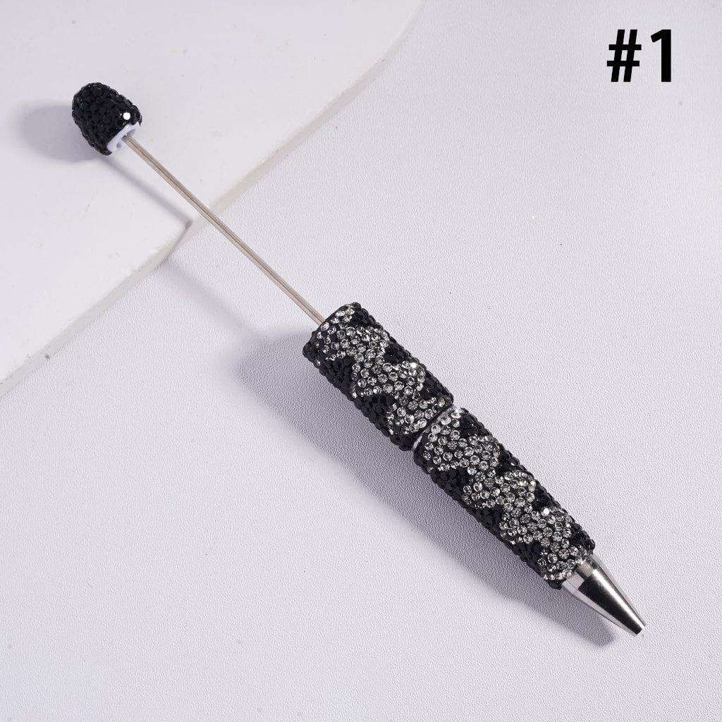 Beadable Clay Pens with Double Color Shiny Wavy Stripes Rhinestones, Multi-Color