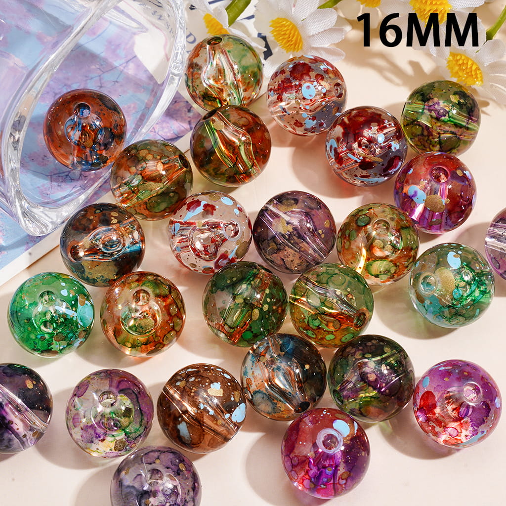 Transparent Acrylic Beads for Bracelet with Ink-Wash Splash Color Effect, 16MM, Random Mix