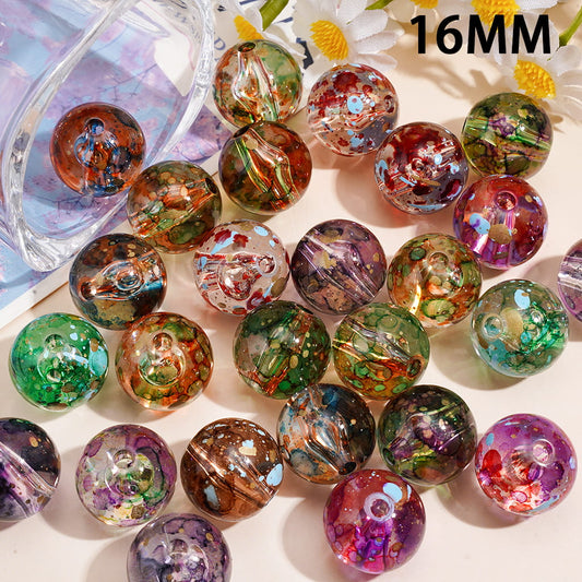 Transparent Acrylic Beads for Bracelet with Ink-Wash Splash Color Effect, 16MM, Random Mix