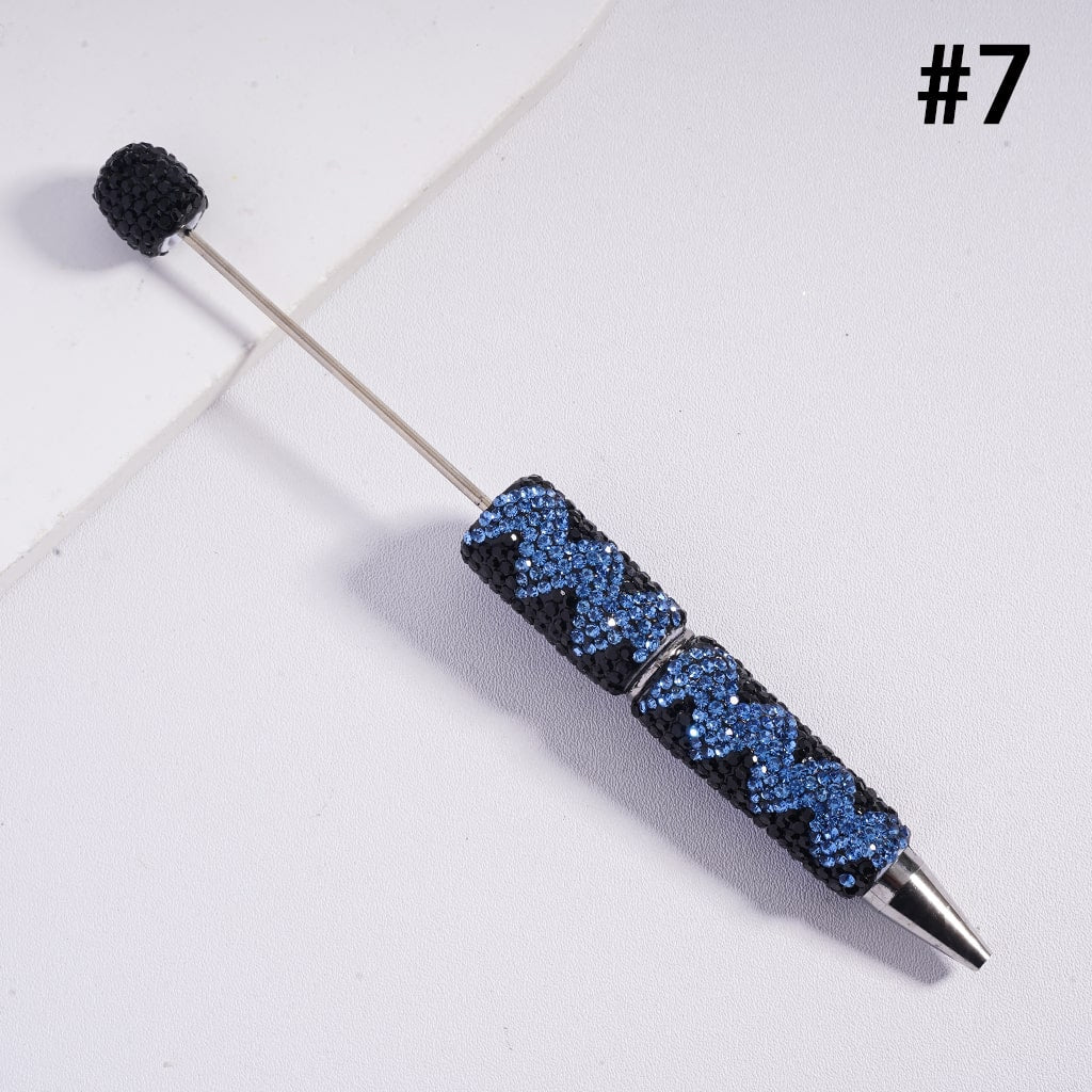 Beadable Clay Pens with Double Color Shiny Wavy Stripes Rhinestones, Multi-Color