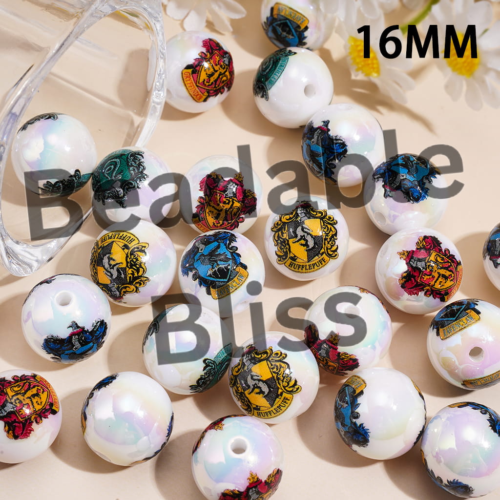 Wizard House Crest Shield Badge Series UV Coated Acrylic Beads for Bracelets, 16MM, Random Mix