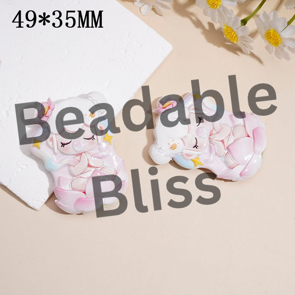Acrylic Beads w Sleeping Girl Blowing Bubbles & sitting on Lotus Flower, Raised Textured, 49*35MM