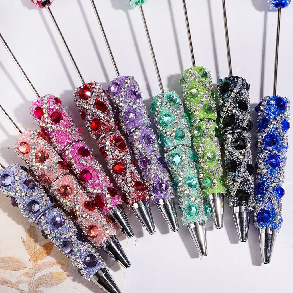 Handmade Beadable Sugar Pens with Multicolor Flat Back Rhinestones, "X" Shaped AB Rhinestone Chains & Clear Cone Shaped Rhinestones Covered the Entire Pens