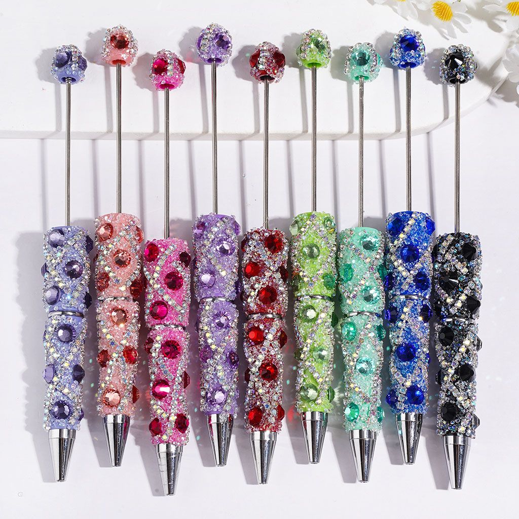 Handmade Beadable Sugar Pens with Multicolor Flat Back Rhinestones, "X" Shaped AB Rhinestone Chains & Clear Cone Shaped Rhinestones Covered the Entire Pens
