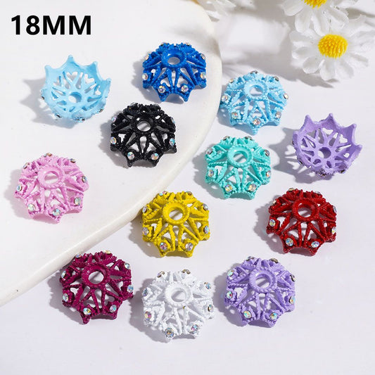 Alloy Bead Cages Crown with AB Rhinestones, Bead Cap, 18MM Multi-Color Random Mix (They Fit 16MM Beads)