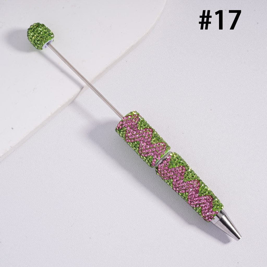 Beadable Clay Pens with Double Color Shiny Wavy Stripes Rhinestones, Multi-Color