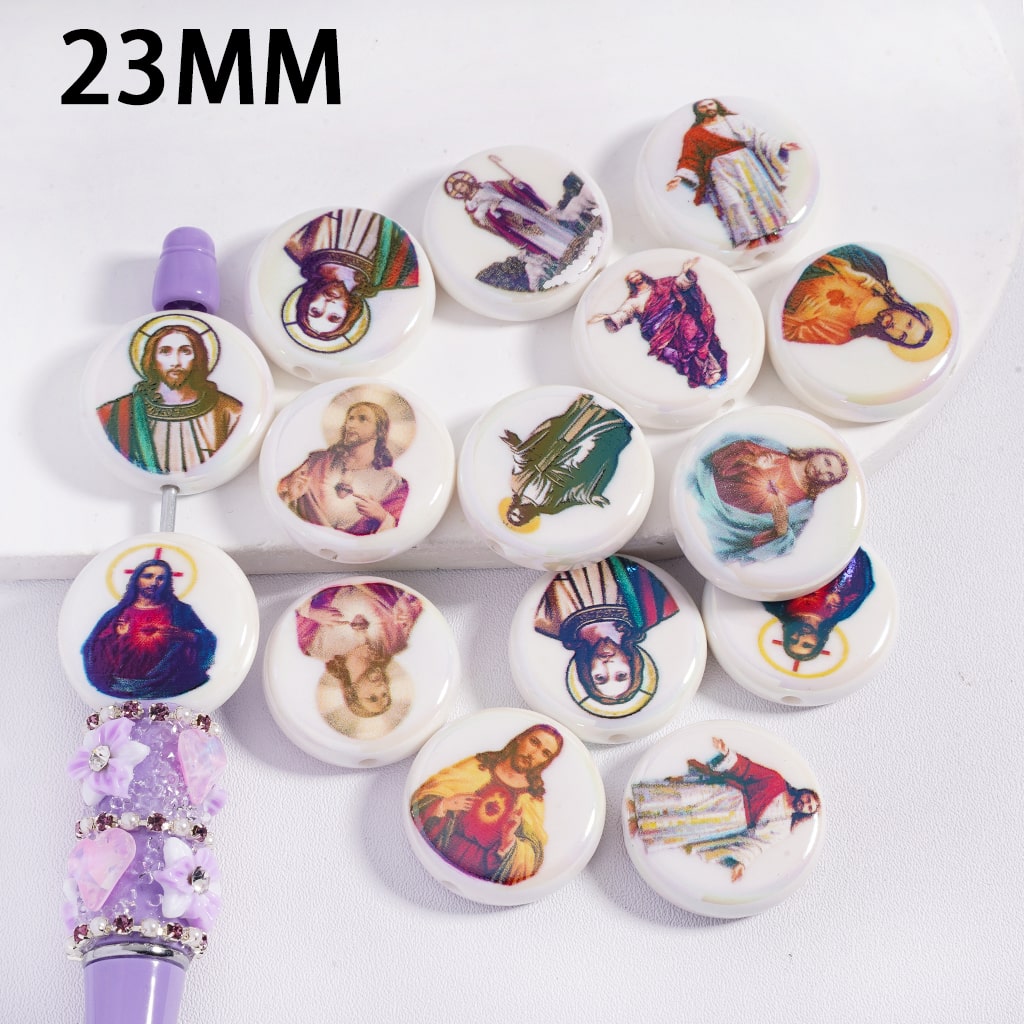 Set of 23MM buttons with various designs on a white background