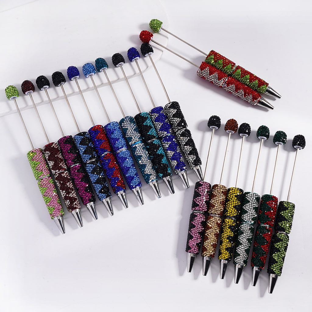 Beadable Clay Pens with Double Color Shiny Wavy Stripes Rhinestones, Multi-Color