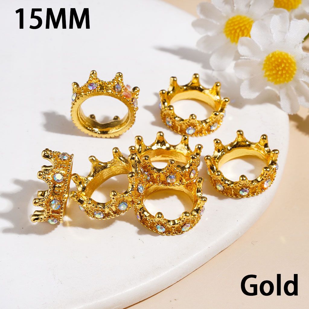 Alloy Bead Cages Hollowed Crown with AB Rhinestone, Bead Cap, 15MM Multi-Color Random Mix (They Fit 12MM Beads)