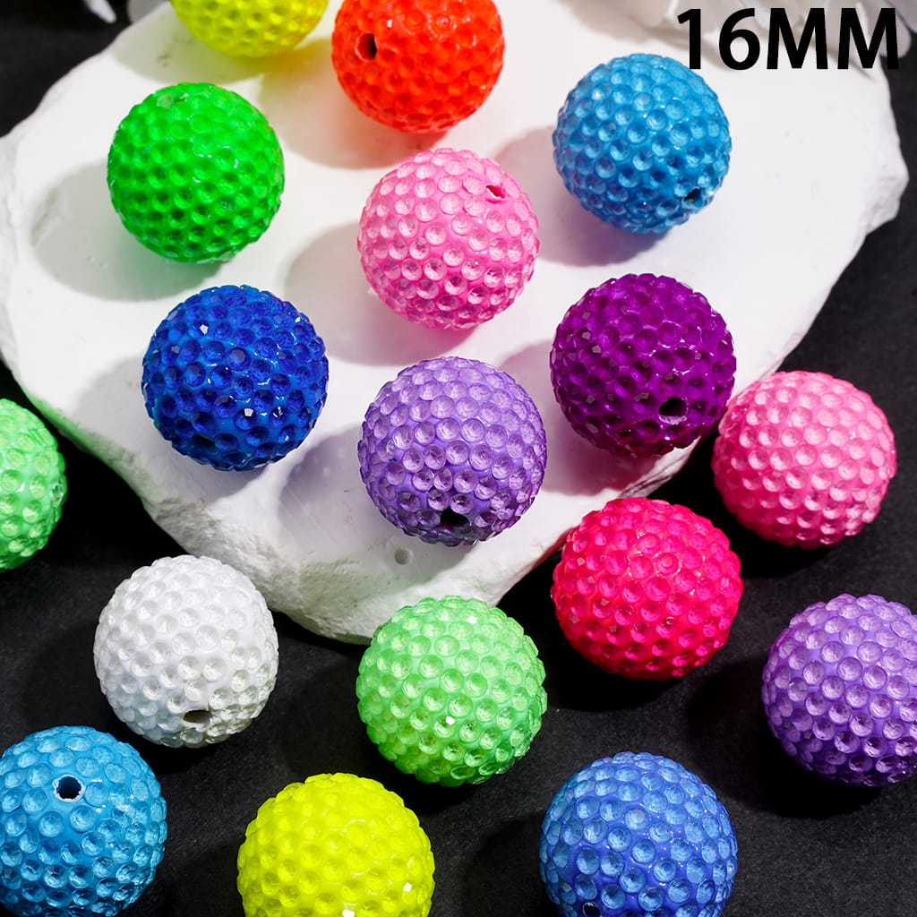 Clay Beads with Fluorescent Bubble Texture Clear Rhinestones, 16MM Multi-Color