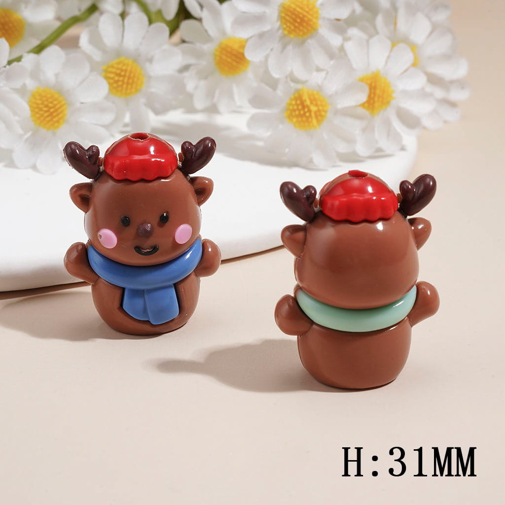 PVC Soft Rubber Beads Cute Christmas Reindeer Design Series, Height 31MM, Random Mix