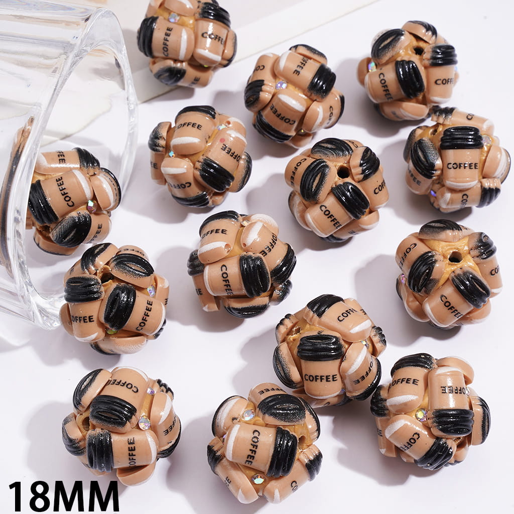 Clay Beads with Mini Coffee Cup and AB Rhinestones, 18MM