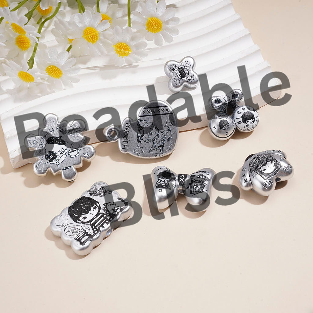 Acrylic Beads Pendants Cool Baby Boy Doll in Silver Series, Various Shapes, Random Mix