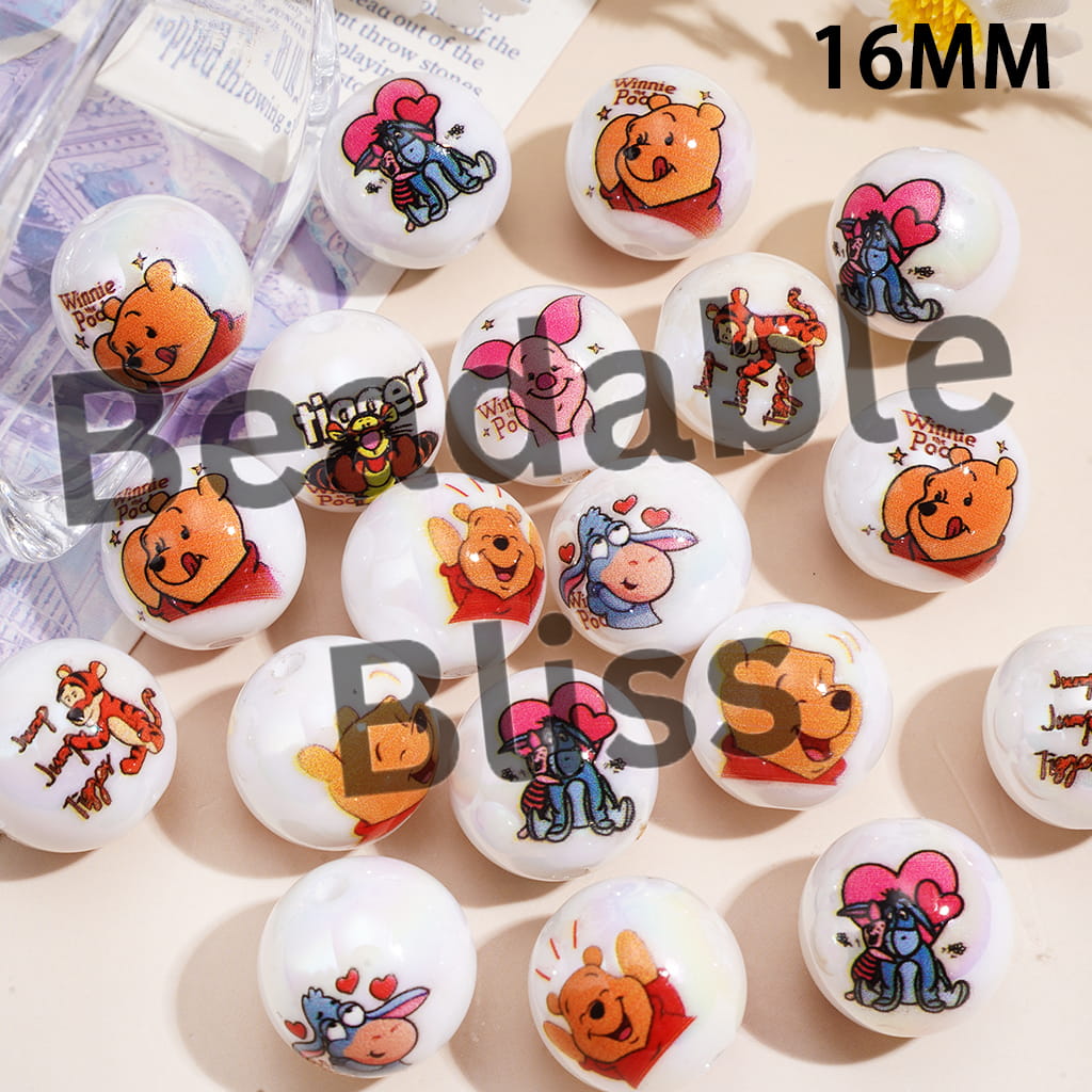 Classic Animation Animal Character Series UV Coated Acrylic Beads for Bracelets, 16MM, Random Mix