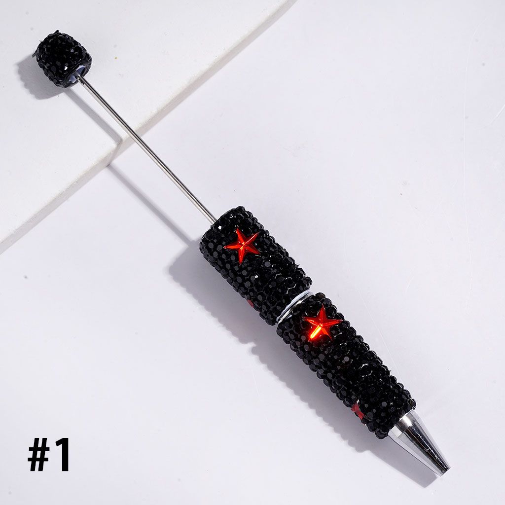 Beadable Clay Pens with Sparkling Five Pointed Star and Mini Rhinestones Covered the Entire Pens, Multi-Color