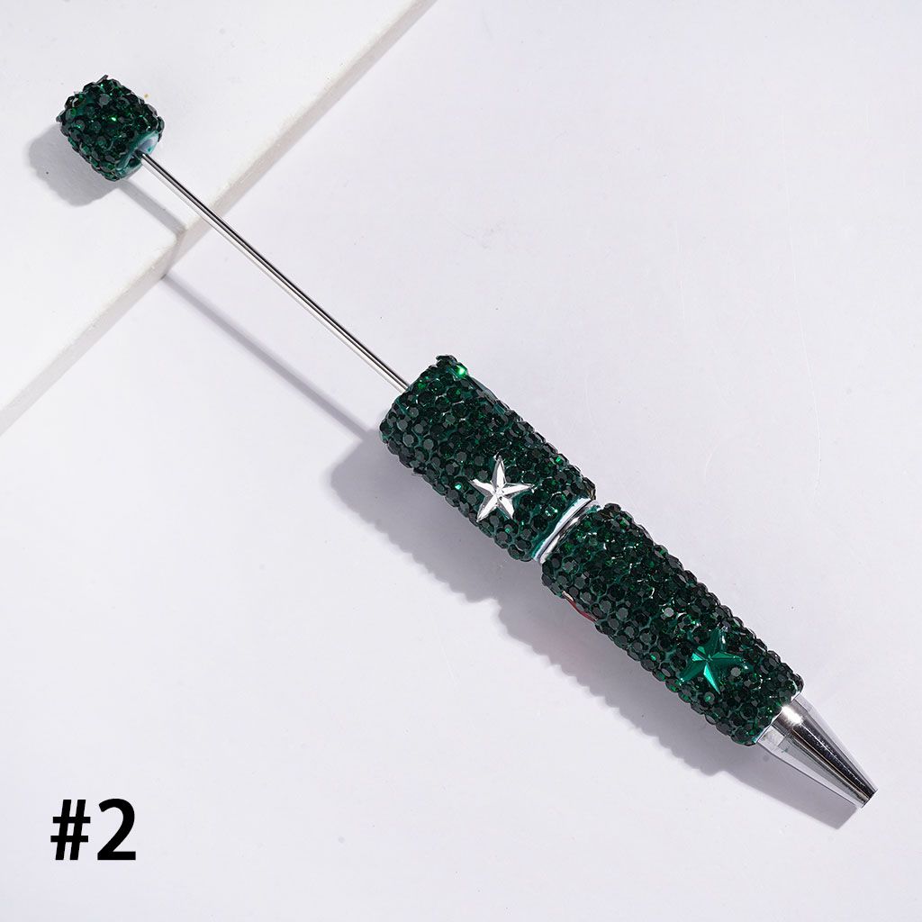 Beadable Clay Pens with Sparkling Five Pointed Star and Mini Rhinestones Covered the Entire Pens, Multi-Color