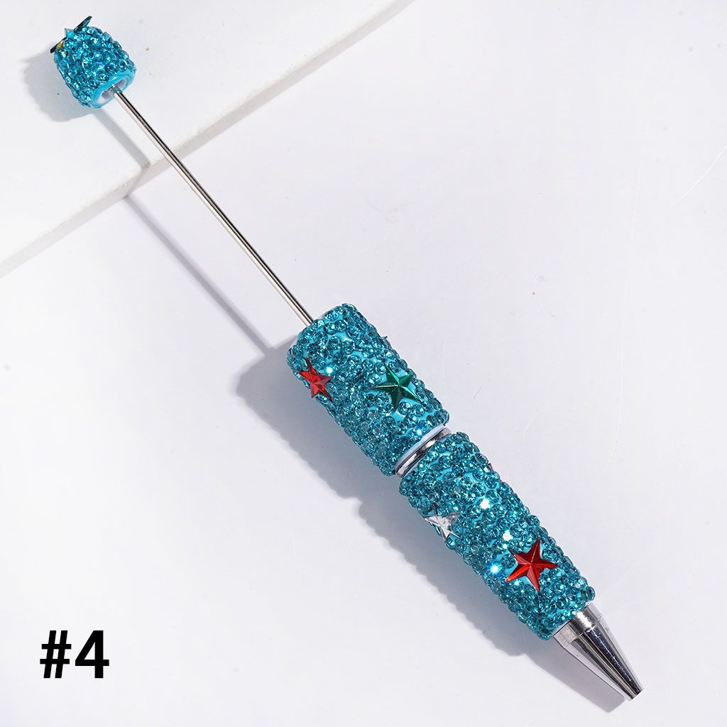 Beadable Clay Pens with Sparkling Five Pointed Star and Mini Rhinestones Covered the Entire Pens, Multi-Color