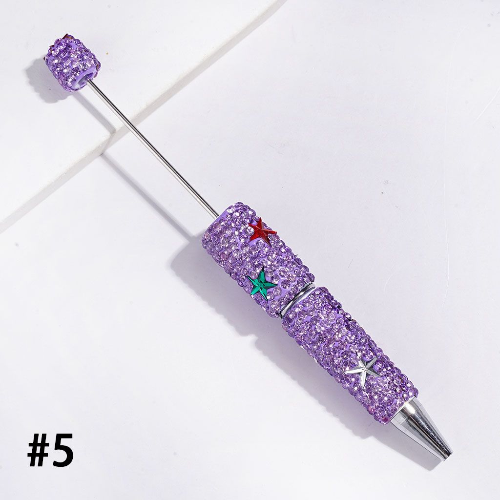Beadable Clay Pens with Sparkling Five Pointed Star and Mini Rhinestones Covered the Entire Pens, Multi-Color