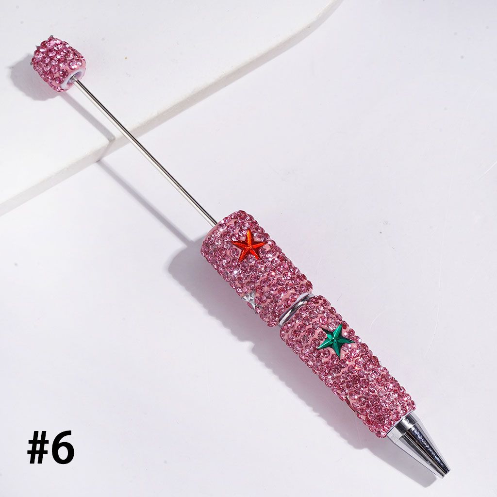 Beadable Clay Pens with Sparkling Five Pointed Star and Mini Rhinestones Covered the Entire Pens, Multi-Color