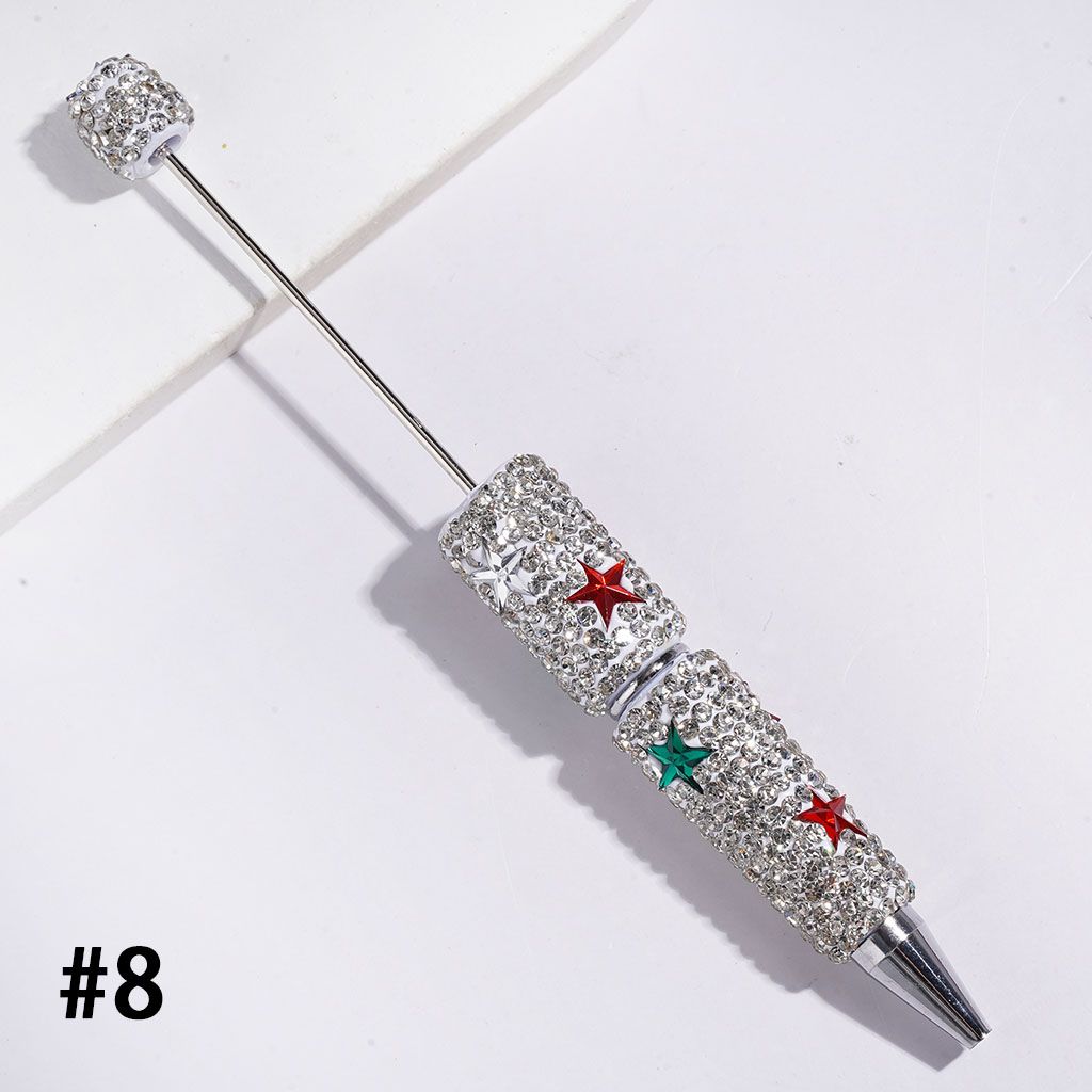 Beadable Clay Pens with Sparkling Five Pointed Star and Mini Rhinestones Covered the Entire Pens, Multi-Color