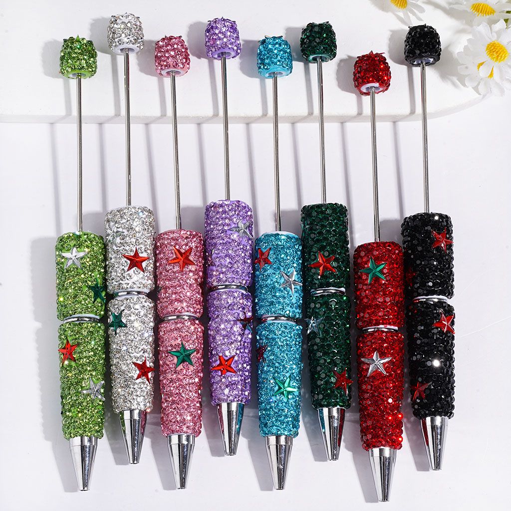 Beadable Clay Pens with Sparkling Five Pointed Star and Mini Rhinestones Covered the Entire Pens, Multi-Color