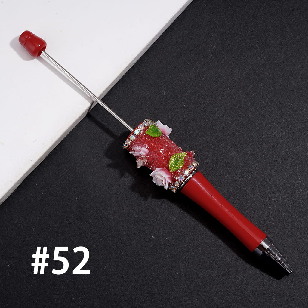 Hand-Made Beadable Sugar Pen w Leaf, Flower & Butterfly Designs, AB Rhinestone Chain, Multi-Color