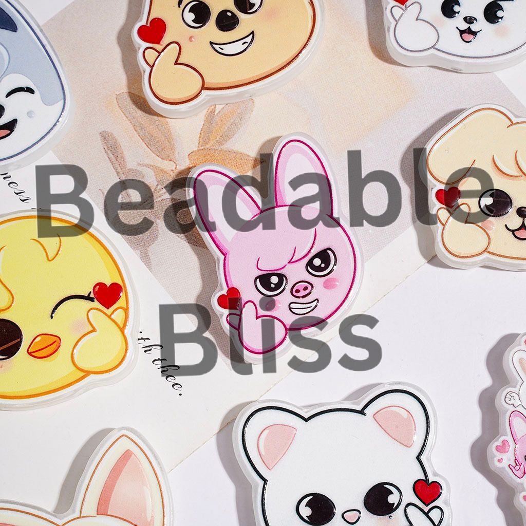 Cute Animal Wolf Rabbit Chick Dog Cat Fox with Heart-Hand Gesture Acrylic Beads, Random Mix