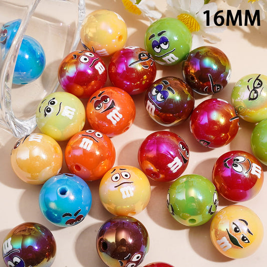 UV Coated Acrylic Beads for Bracelet with Candy Chip Style Emoji Print, 16MM, Random Mix