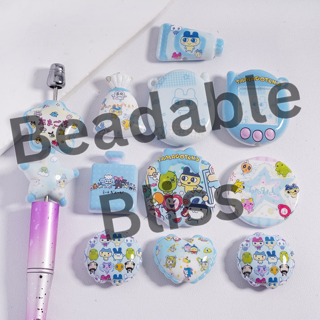 Collection of colorful children's items with 'Beadable Bliss' branding on a white background