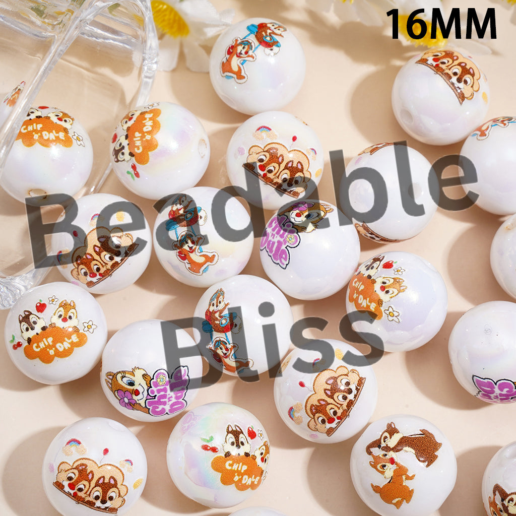 UV Coating Acrylic Beads for Bracelets w Brother Chipmunk Character Series, 16MM, Random Mix