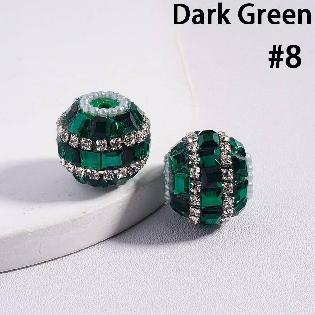 Dark green beaded earrings on a white surface with 'Dark Green #8' text.
