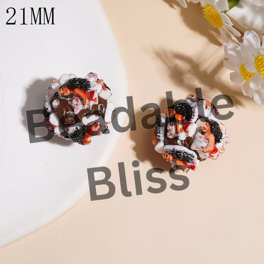 Clay Beads with Long Hair Girl Holding Pig and AB Rhinestone on Brown Background, 21MM