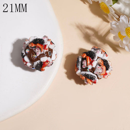 Clay Beads with Long Hair Girl Holding Pig and AB Rhinestone on Brown Background, 21MM