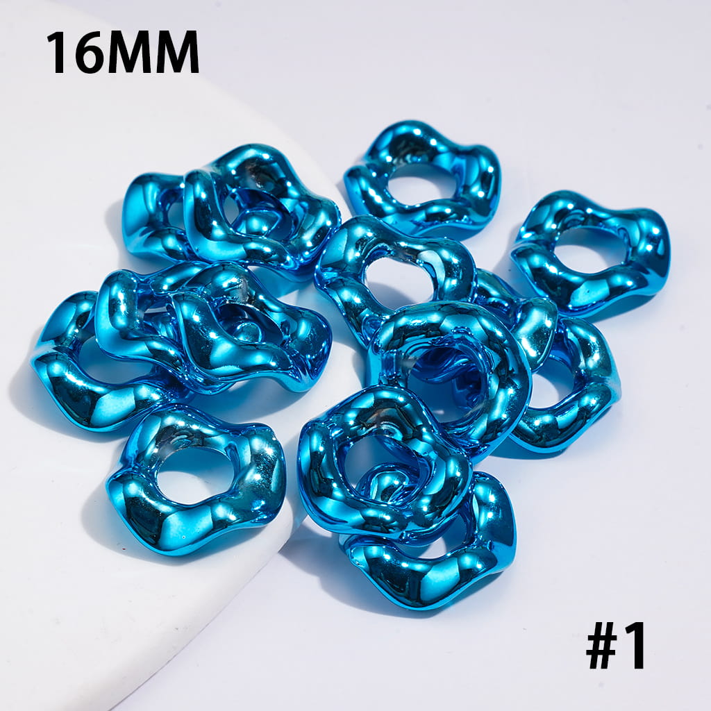 Metallic-Finish Acrylic Spacer Beads w Wave Scalloped Hollow Design, 16MM, Multi-Color (The Hole Diameter is Around 6.5MM)