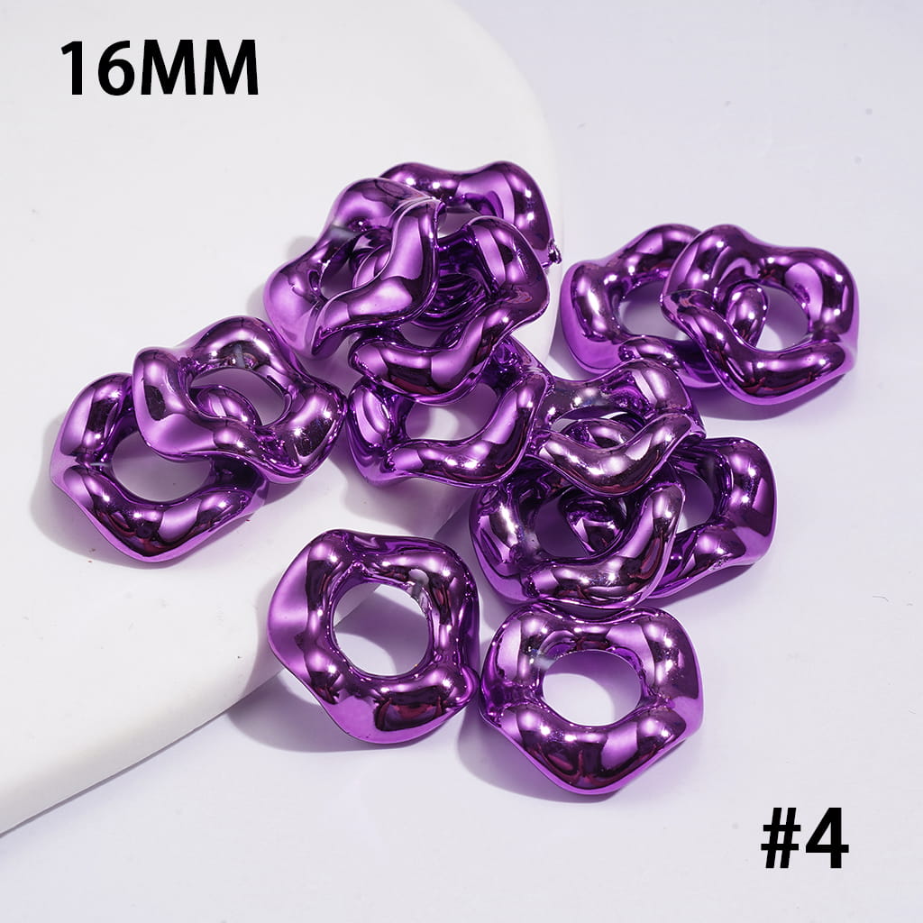 Metallic-Finish Acrylic Spacer Beads w Wave Scalloped Hollow Design, 16MM, Multi-Color (The Hole Diameter is Around 6.5MM)