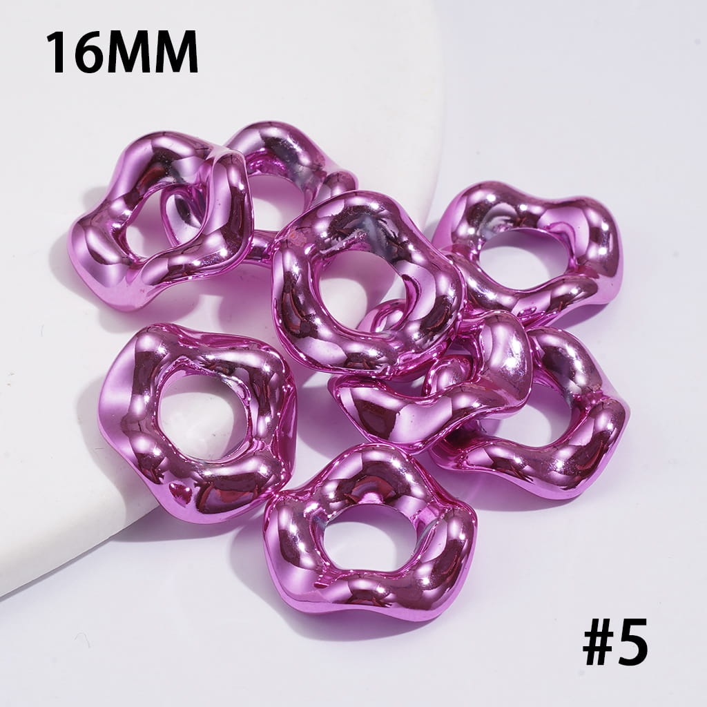 Metallic-Finish Acrylic Spacer Beads w Wave Scalloped Hollow Design, 16MM, Multi-Color (The Hole Diameter is Around 6.5MM)