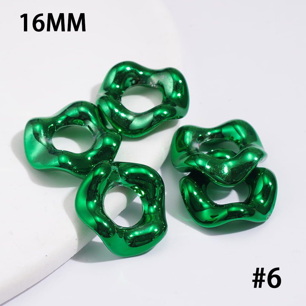Metallic-Finish Acrylic Spacer Beads w Wave Scalloped Hollow Design, 16MM, Multi-Color (The Hole Diameter is Around 6.5MM)