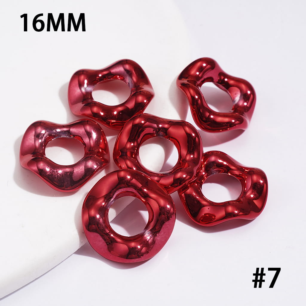 Metallic-Finish Acrylic Spacer Beads w Wave Scalloped Hollow Design, 16MM, Multi-Color (The Hole Diameter is Around 6.5MM)