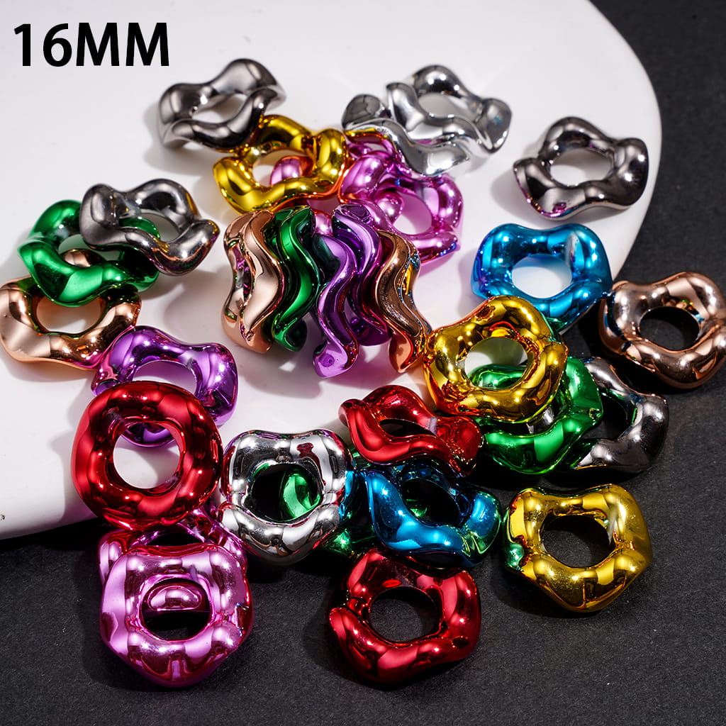 Metallic-Finish Acrylic Spacer Beads w Wave Scalloped Hollow Design, 16MM, Multi-Color (The Hole Diameter is Around 6.5MM)
